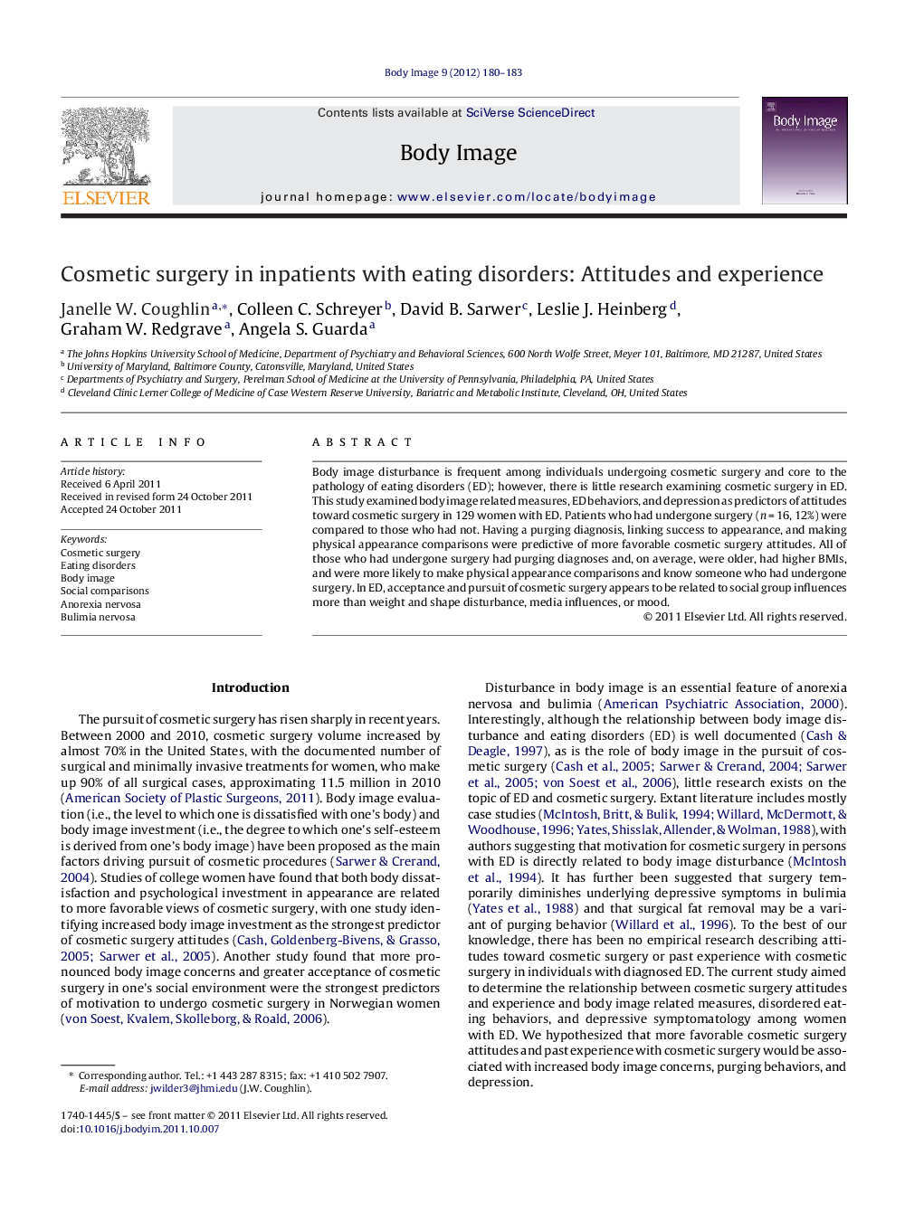 Cosmetic surgery in inpatients with eating disorders: Attitudes and experience