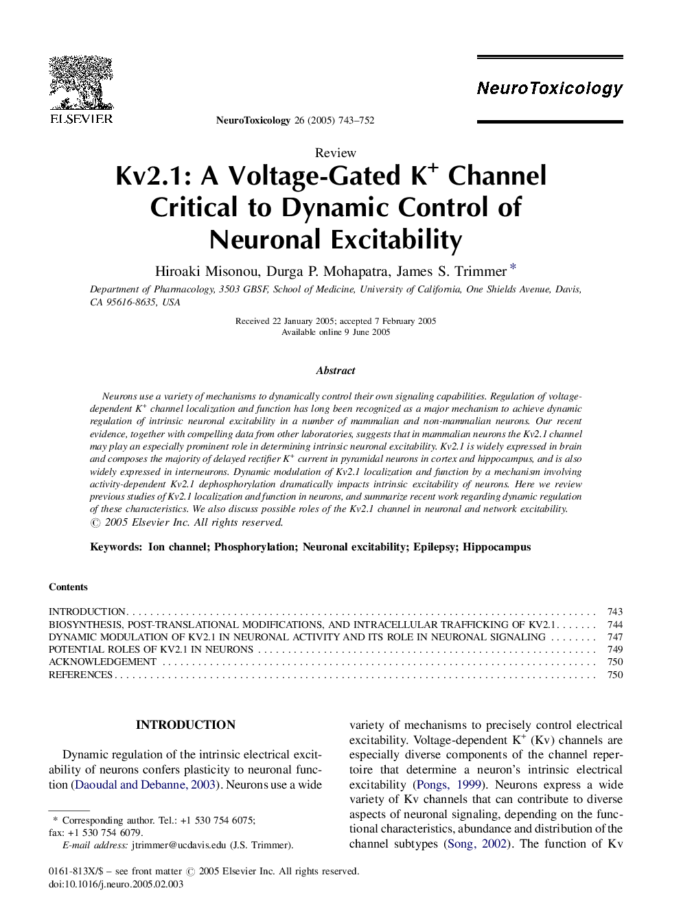 Kv2.1: A Voltage-Gated K+ Channel Critical to Dynamic Control of Neuronal Excitability