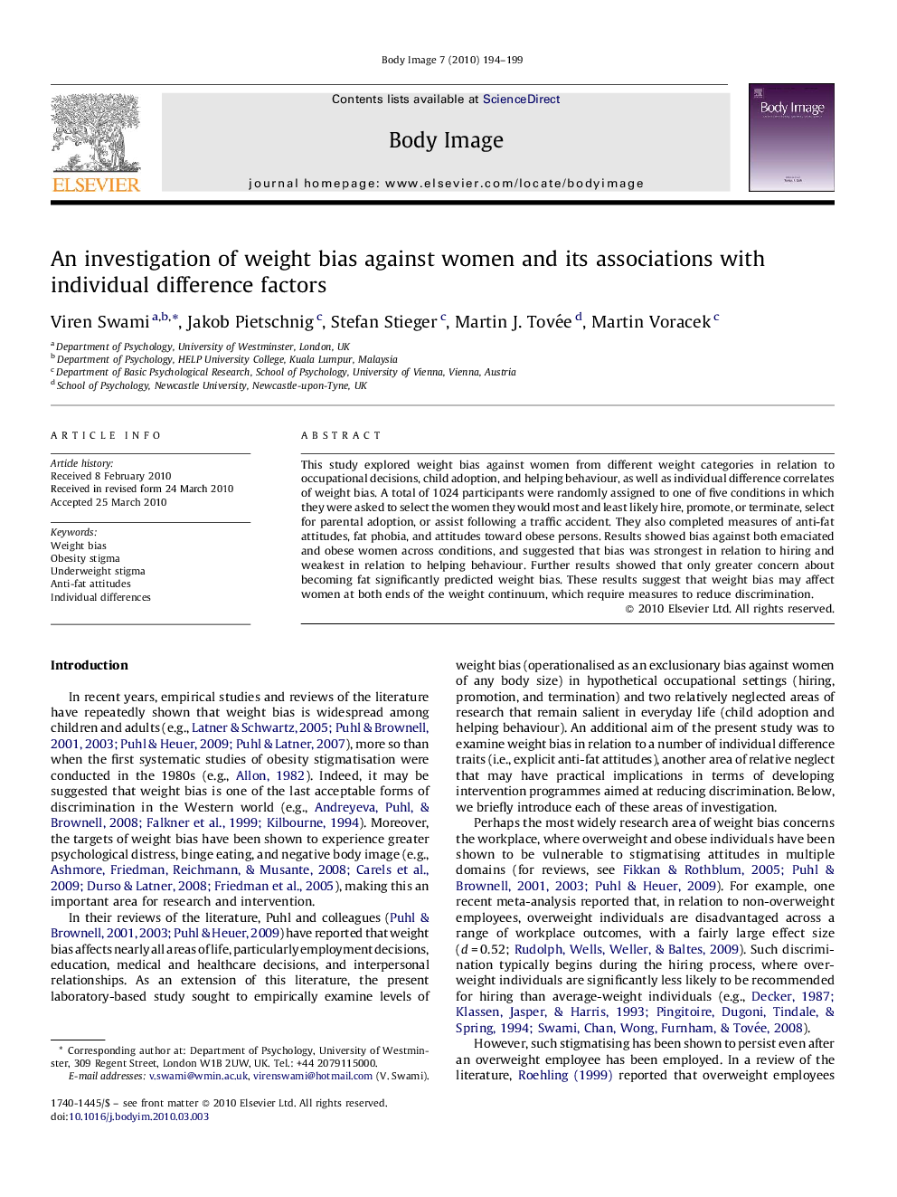 An investigation of weight bias against women and its associations with individual difference factors