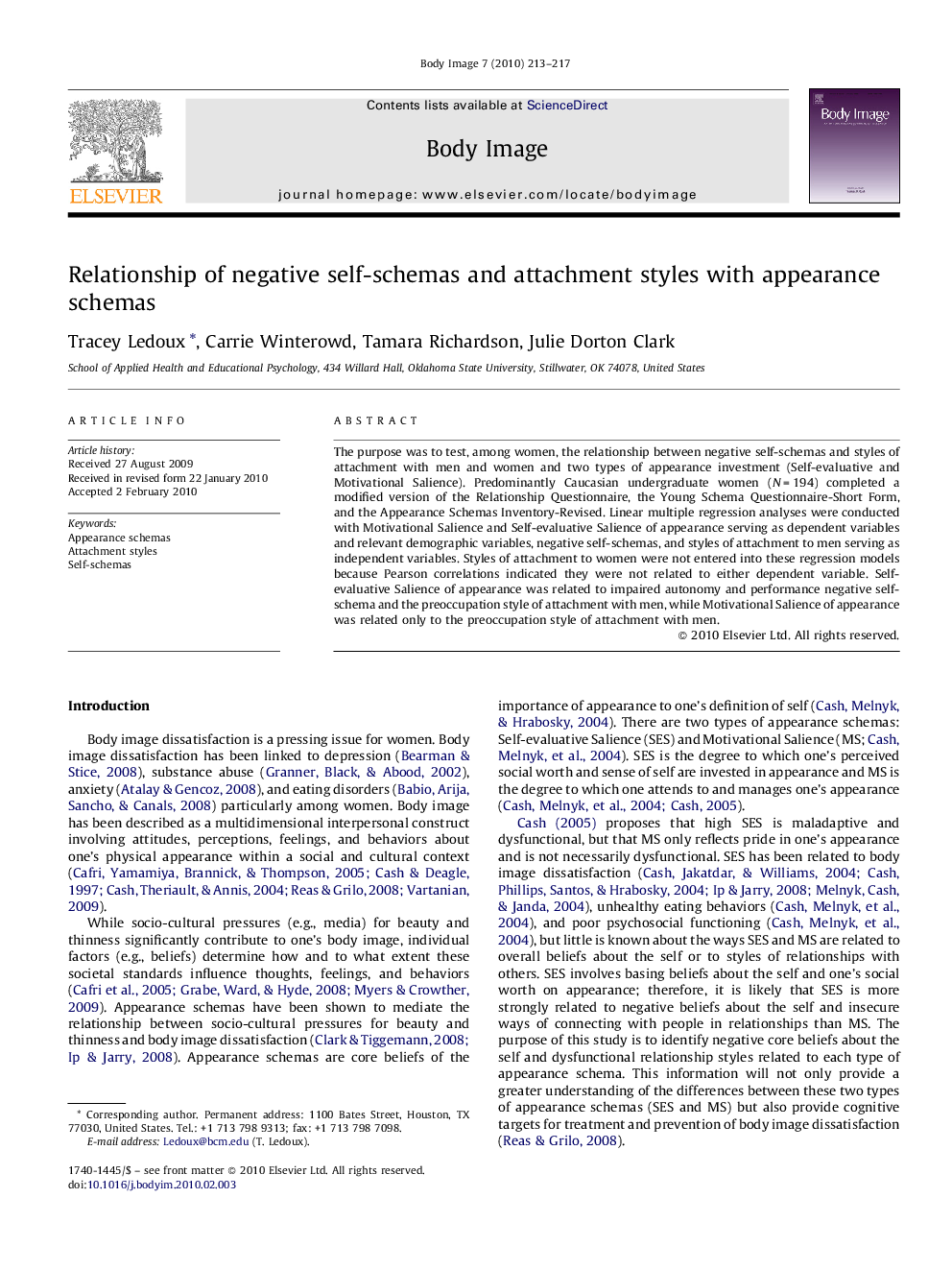 Relationship of negative self-schemas and attachment styles with appearance schemas