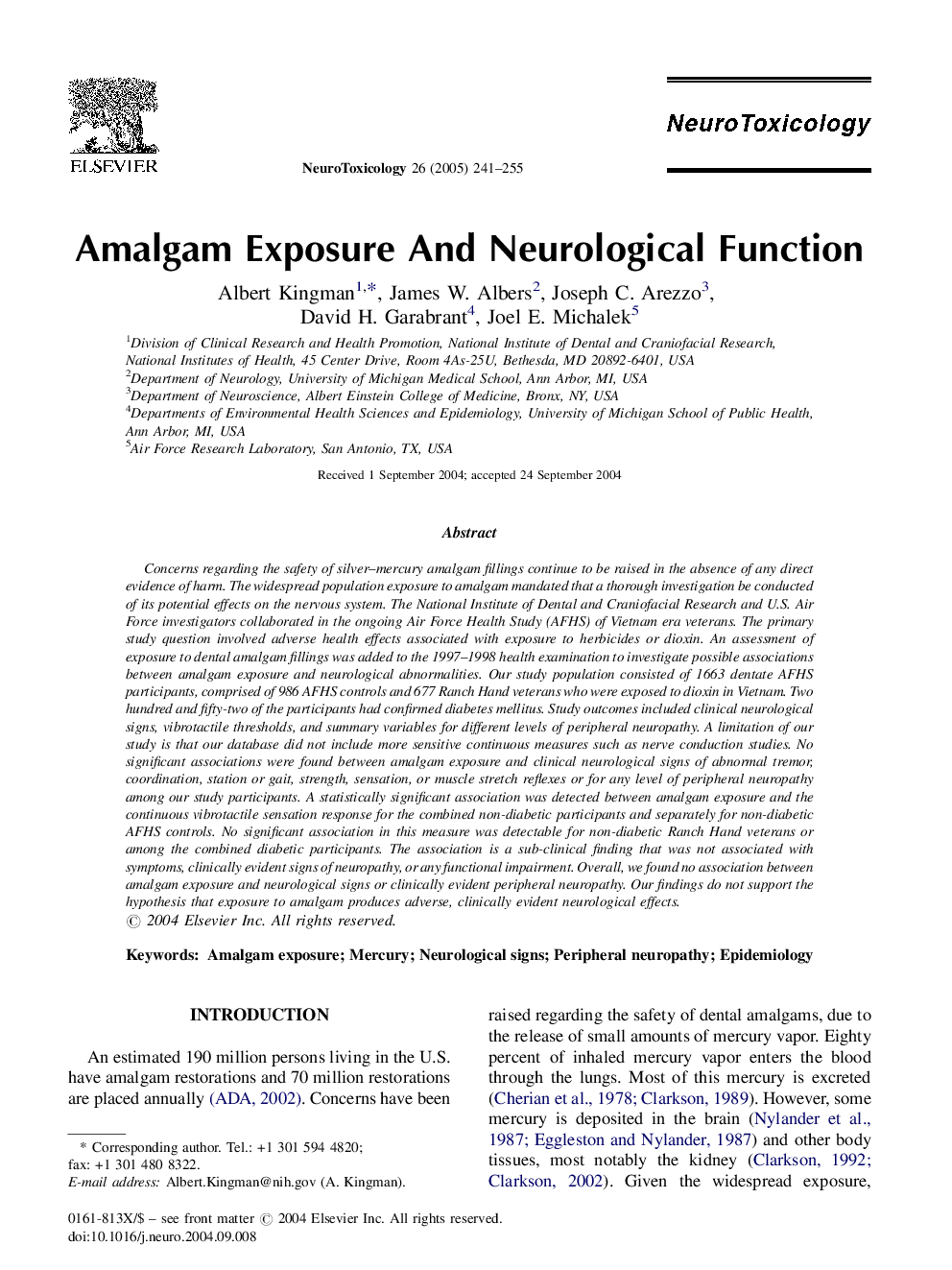 Amalgam Exposure And Neurological Function