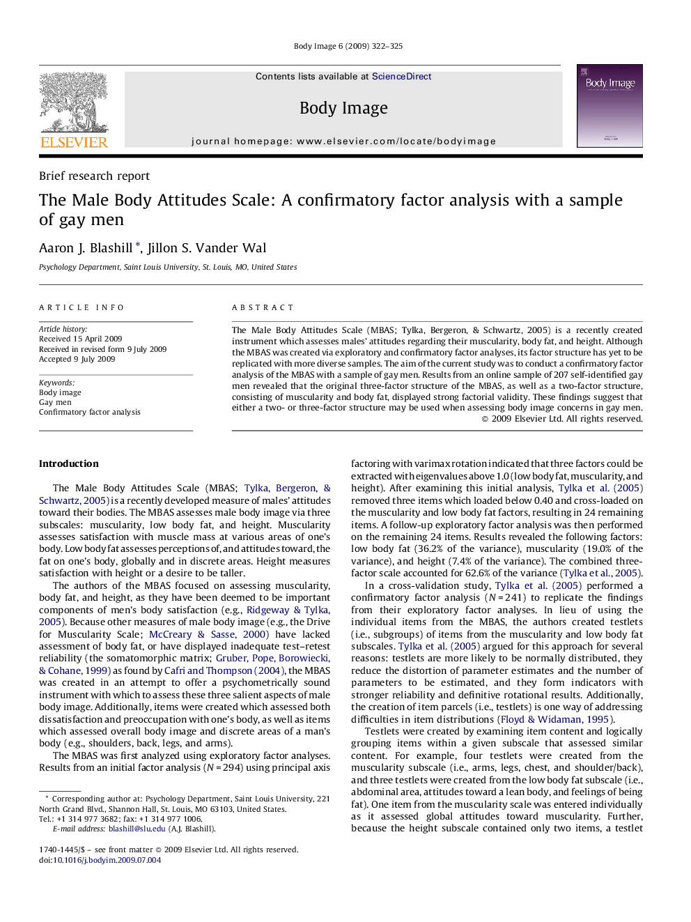 The Male Body Attitudes Scale: A confirmatory factor analysis with a sample of gay men