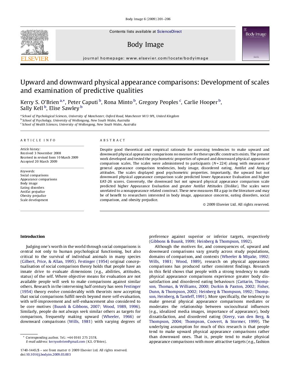 Upward and downward physical appearance comparisons: Development of scales and examination of predictive qualities