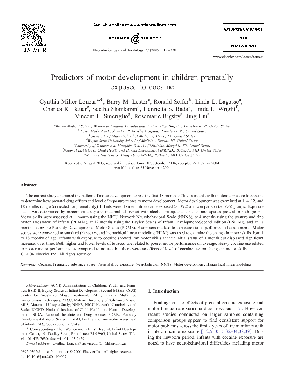 Predictors of motor development in children prenatally exposed to cocaine