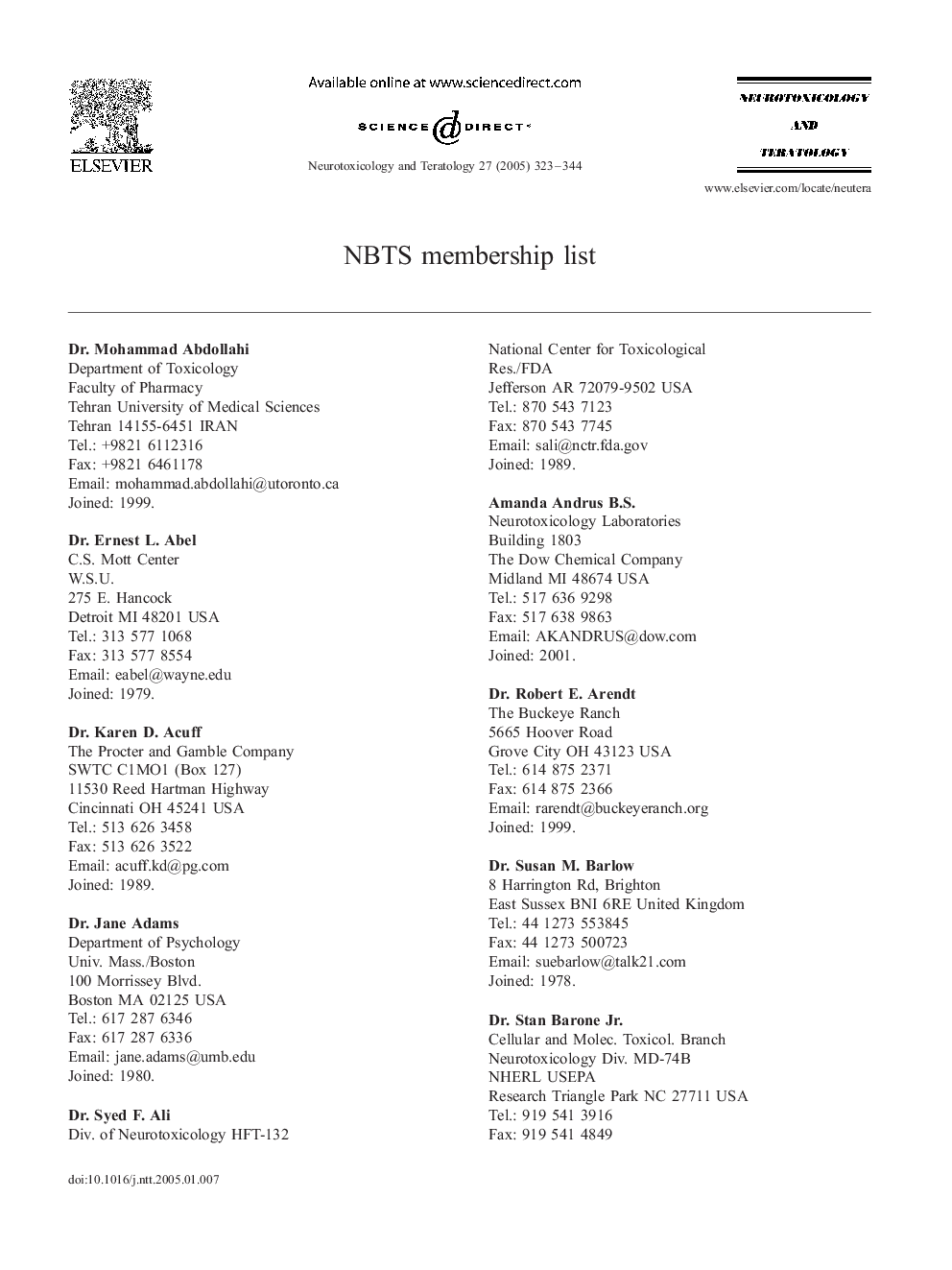NBTS membership list