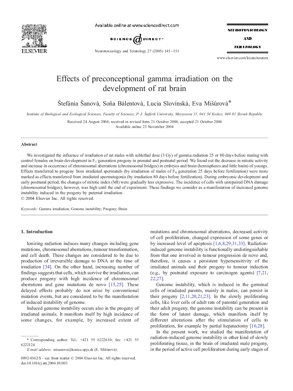 Effects of preconceptional gamma irradiation on the development of rat brain