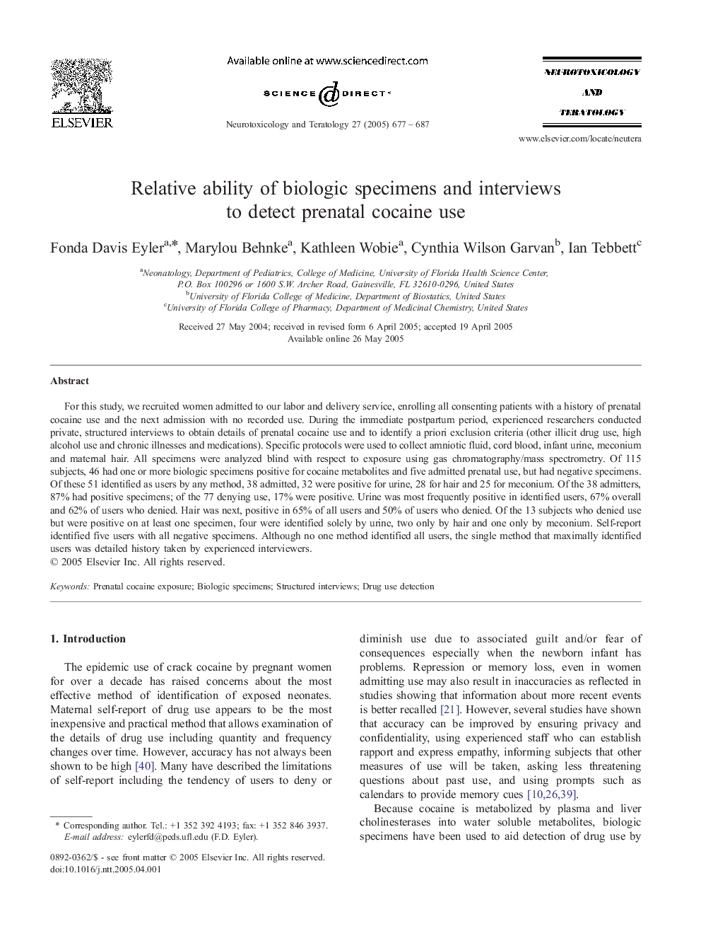 Relative ability of biologic specimens and interviews to detect prenatal cocaine use