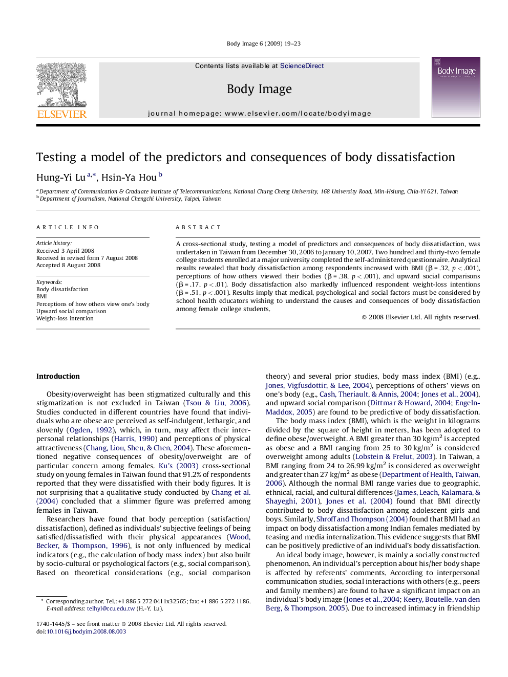 Testing a model of the predictors and consequences of body dissatisfaction