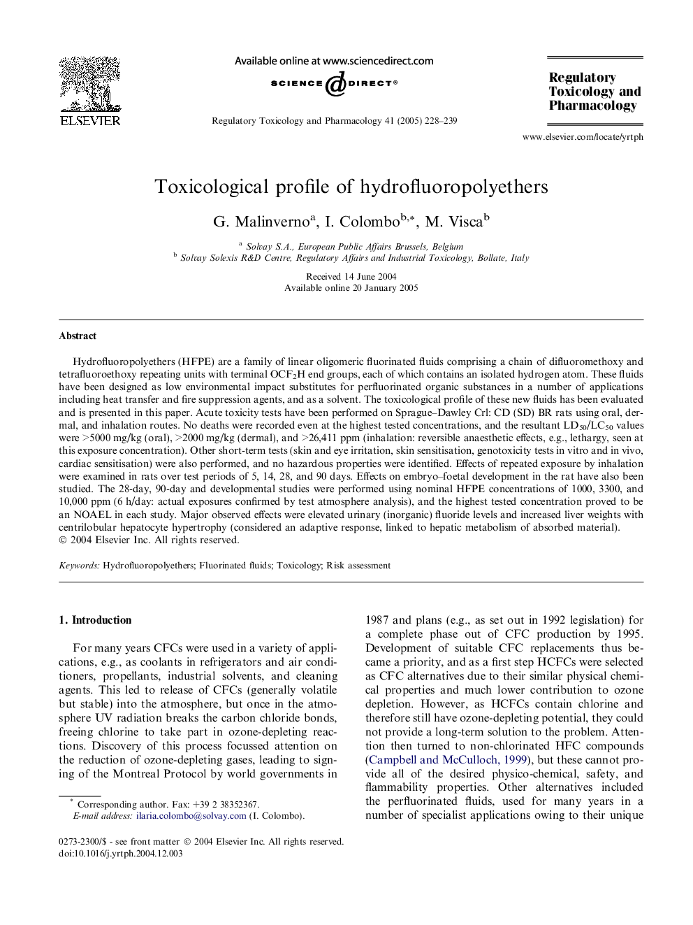 Toxicological profile of hydrofluoropolyethers