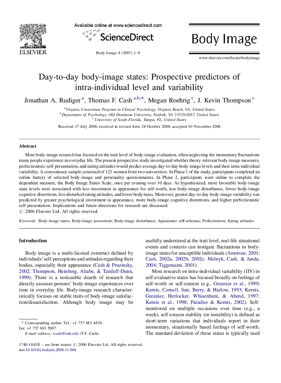 Day-to-day body-image states: Prospective predictors of intra-individual level and variability