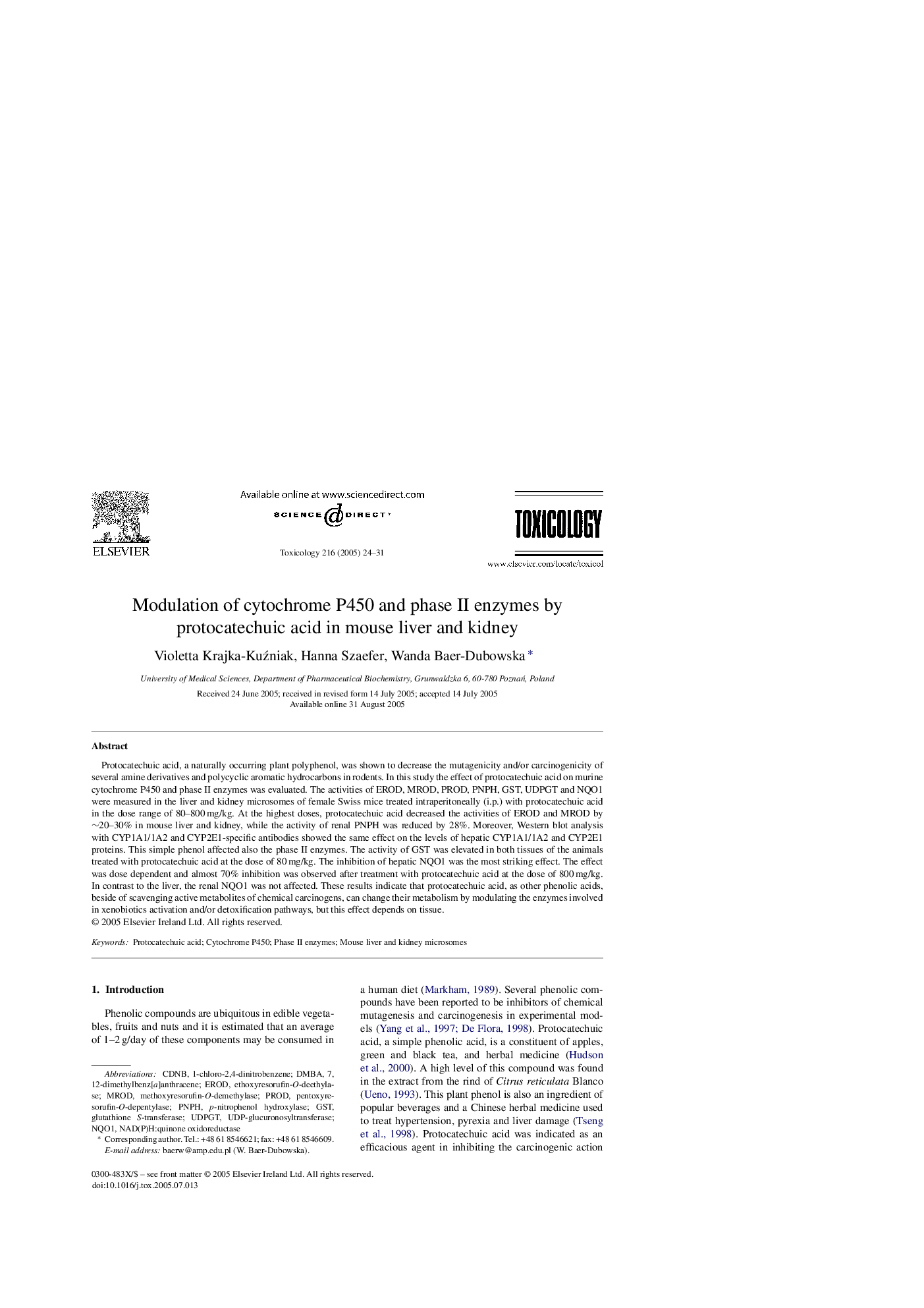 عکس صفحه اول مقاله: Modulation of cytochrome P450 and phase II enzymes by protocatechuic acid in mouse liver and kidney Modulation of cytochrome P450 and phase II enzymes by protocatechuic acid in mouse liver and kidney