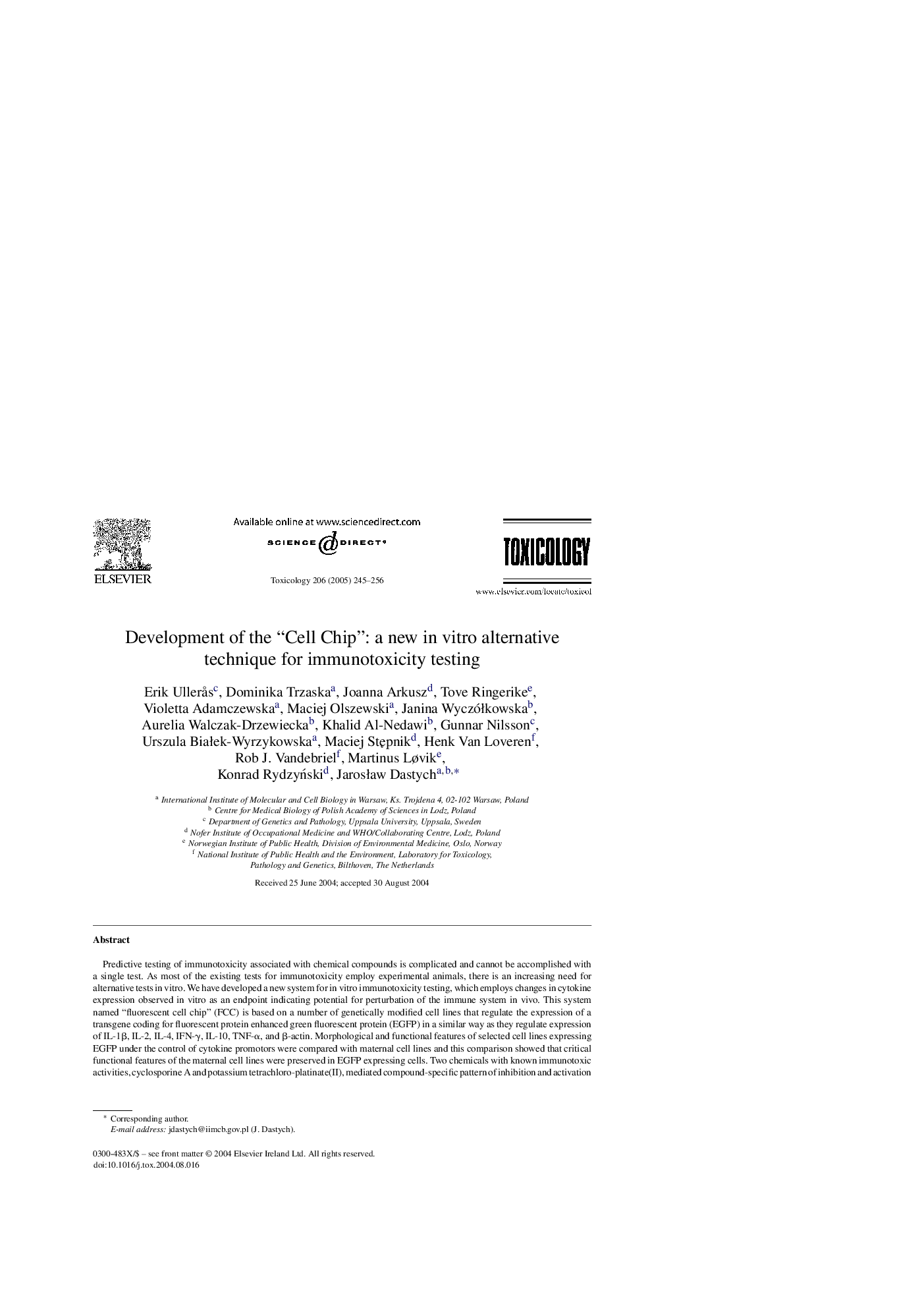 Development of the “Cell Chip”: a new in vitro alternative technique for immunotoxicity testing