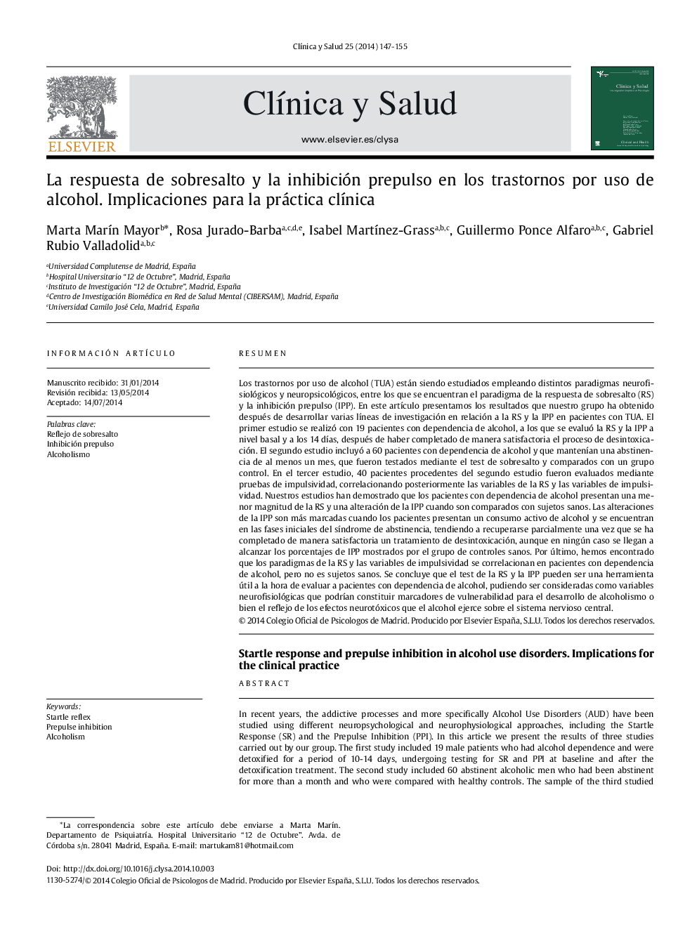 La respuesta de sobresalto y la inhibición prepulso en los trastornos por uso de alcohol. Implicaciones para la práctica clínica