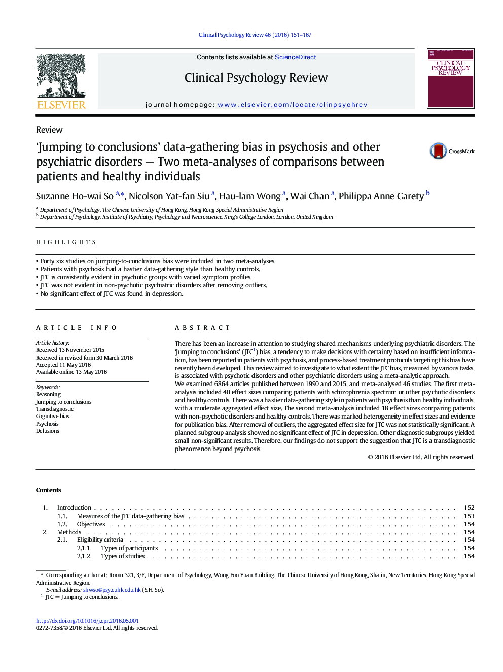 ‘Jumping to conclusions’ data-gathering bias in psychosis and other psychiatric disorders — Two meta-analyses of comparisons between patients and healthy individuals