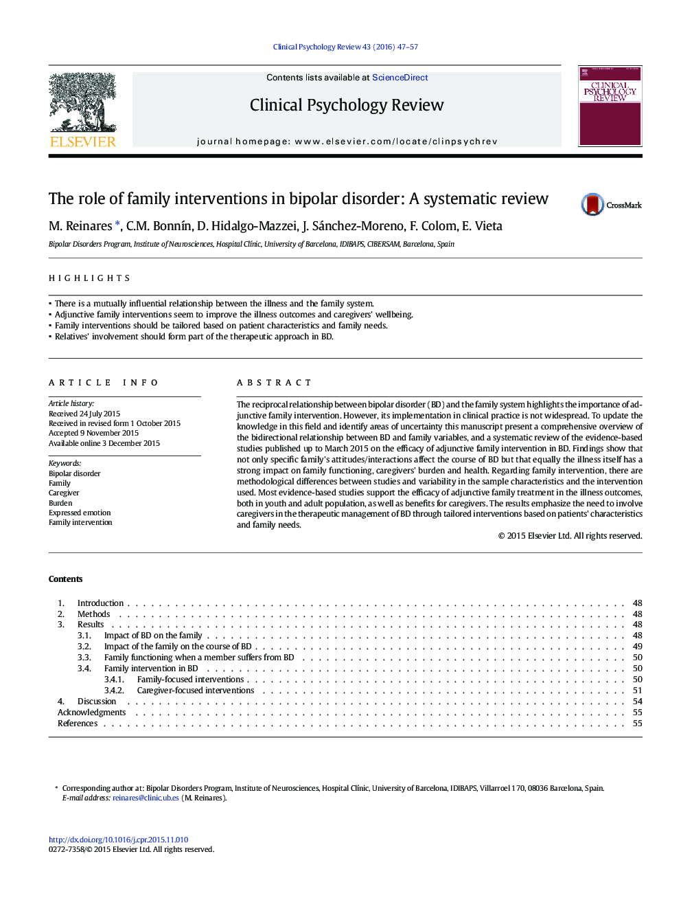 The role of family interventions in bipolar disorder: A systematic review