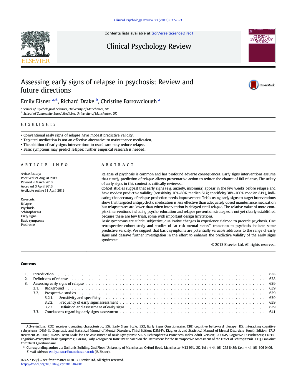 Assessing early signs of relapse in psychosis: Review and future directions