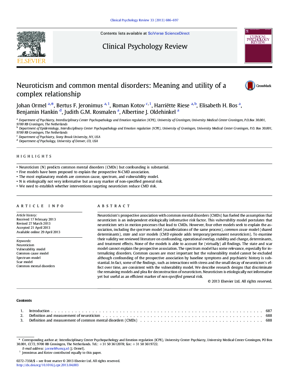 Neuroticism and common mental disorders: Meaning and utility of a complex relationship