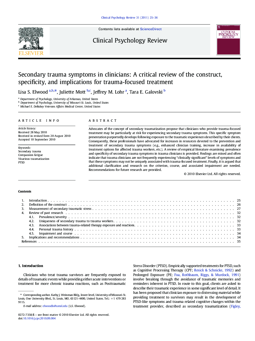 Secondary trauma symptoms in clinicians: A critical review of the construct, specificity, and implications for trauma-focused treatment