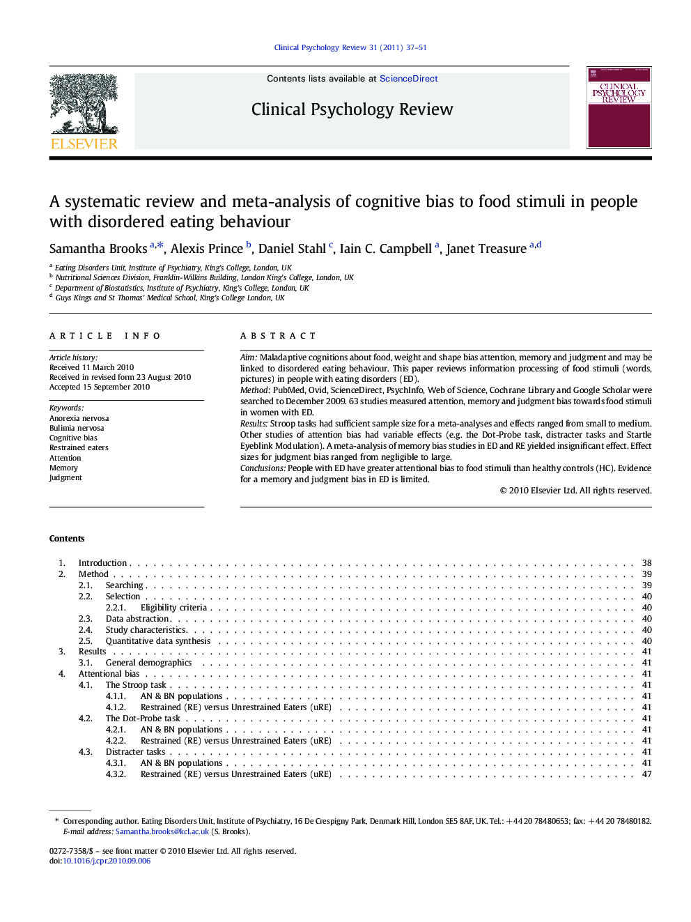 A systematic review and meta-analysis of cognitive bias to food stimuli in people with disordered eating behaviour