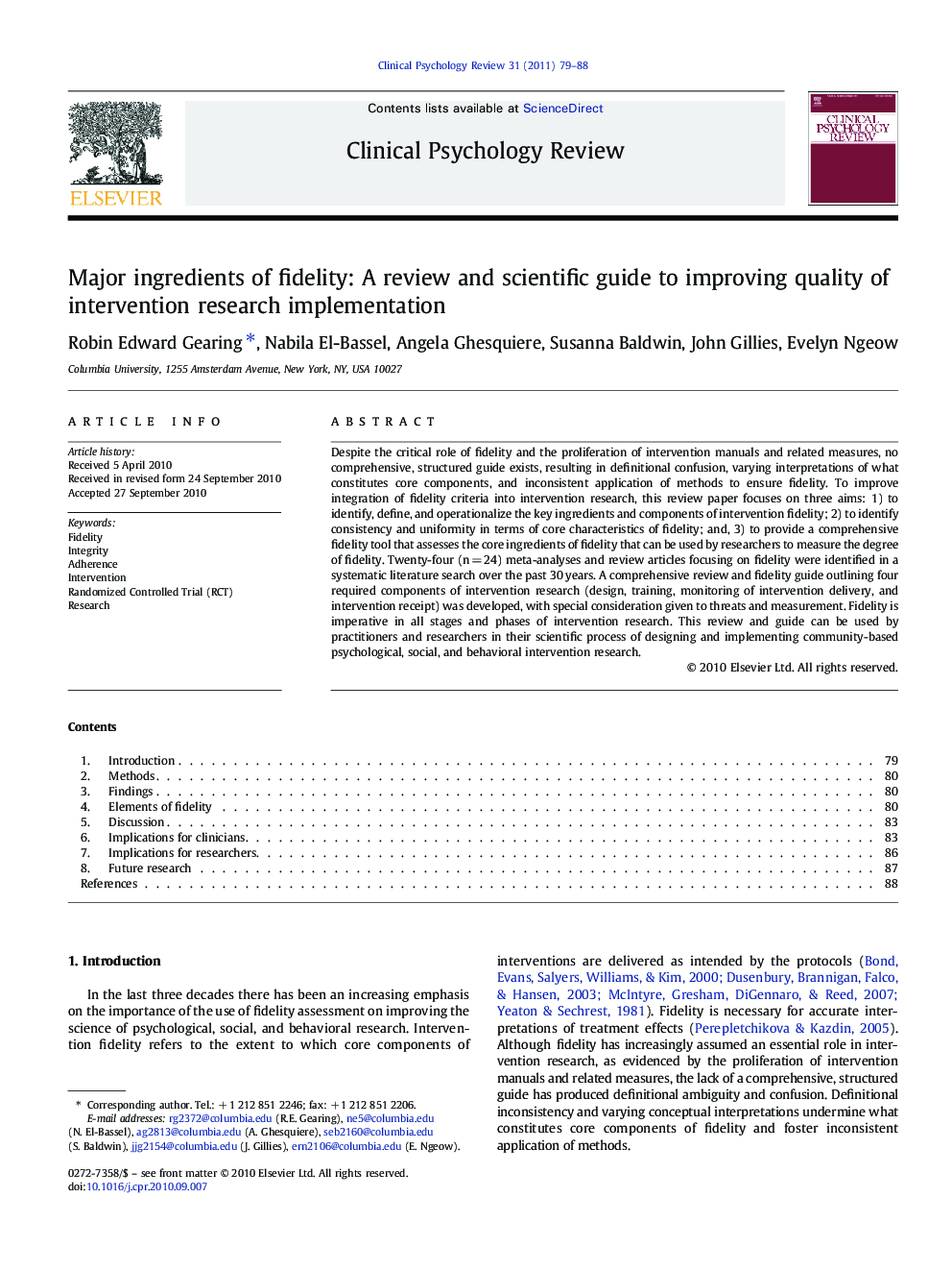 Major ingredients of fidelity: A review and scientific guide to improving quality of intervention research implementation