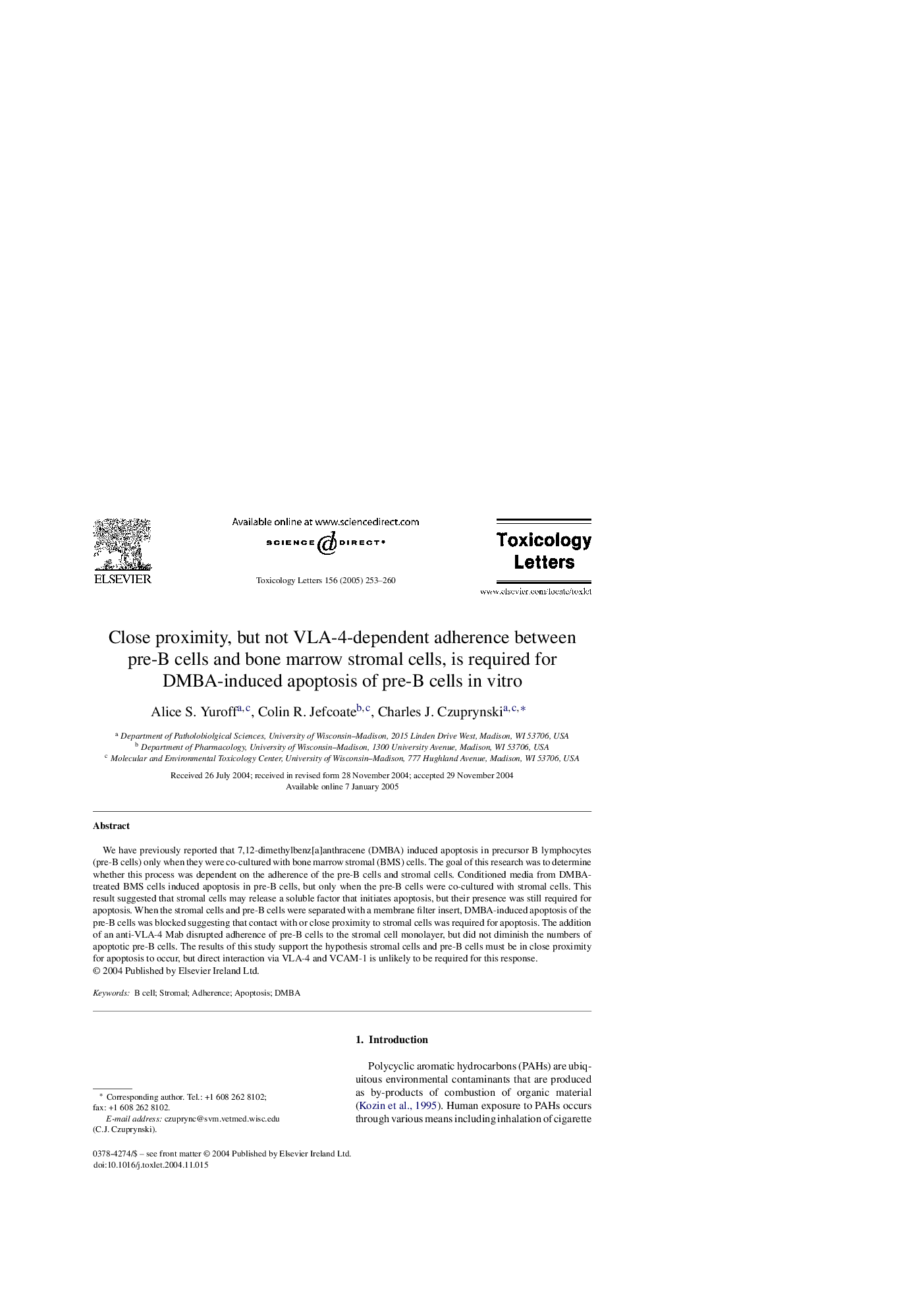 عکس صفحه اول مقاله: Close proximity, but not VLA-4-dependent adherence between pre-B cells and bone marrow stromal cells, is required for DMBA-induced apoptosis of pre-B cells in vitro Close proximity, but not VLA-4-dependent adherence between pre-B cells and bone marrow stromal cells, is required for DMBA-induced apoptosis of pre-B cells in vitro
