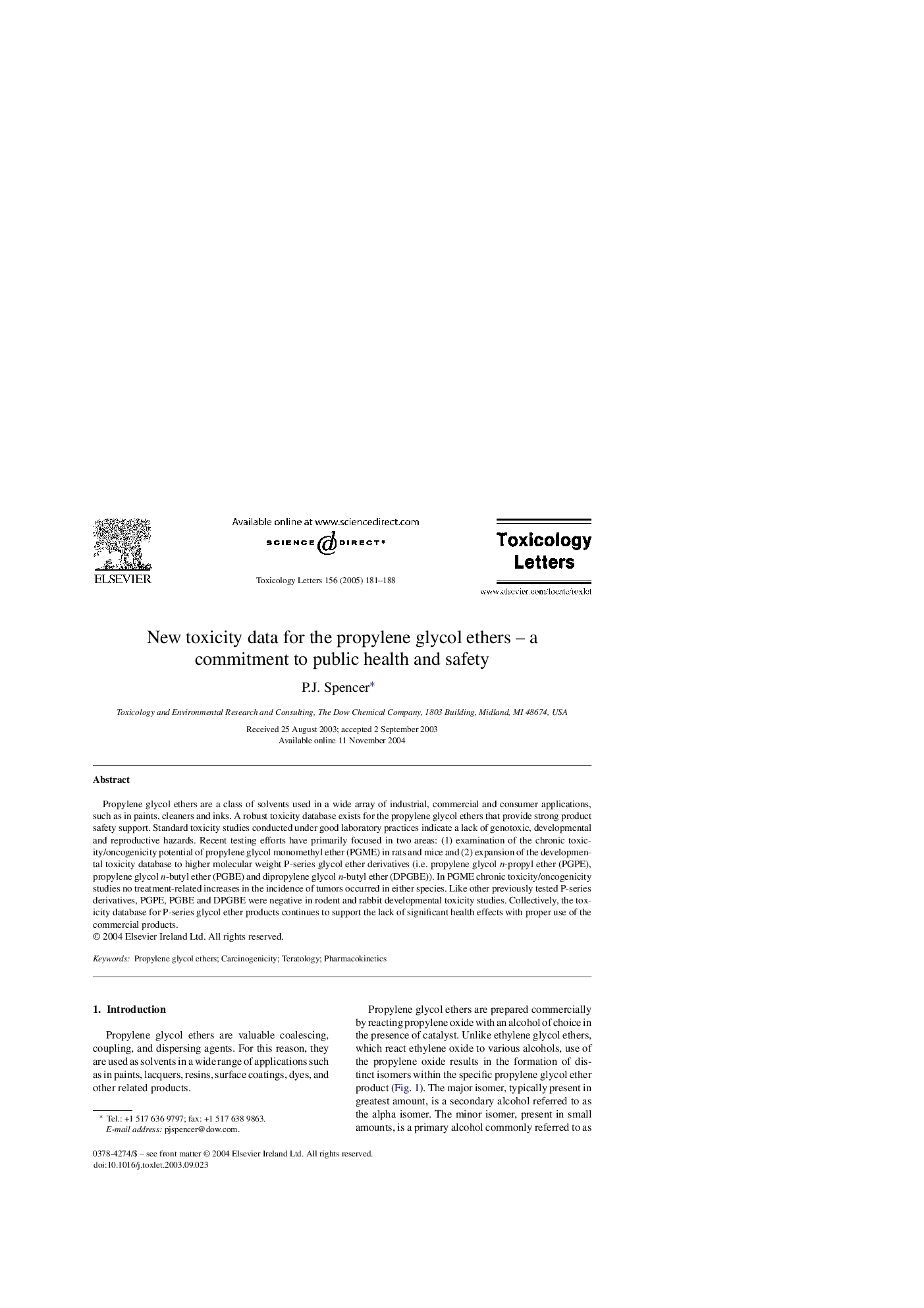 عکس صفحه اول مقاله: New toxicity data for the propylene glycol ethers - a commitment to public health and safety New toxicity data for the propylene glycol ethers - a commitment to public health and safety