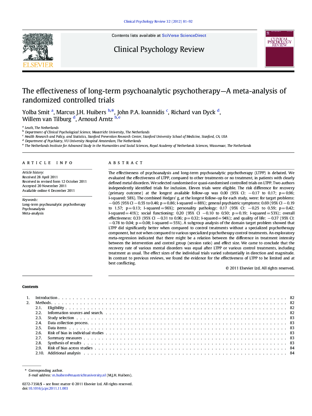 The effectiveness of long-term psychoanalytic psychotherapy—A meta-analysis of randomized controlled trials