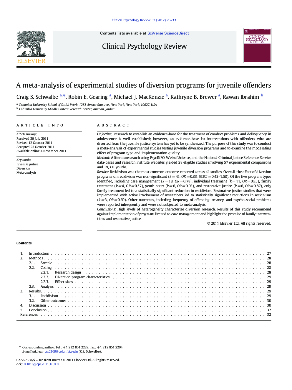 A meta-analysis of experimental studies of diversion programs for juvenile offenders