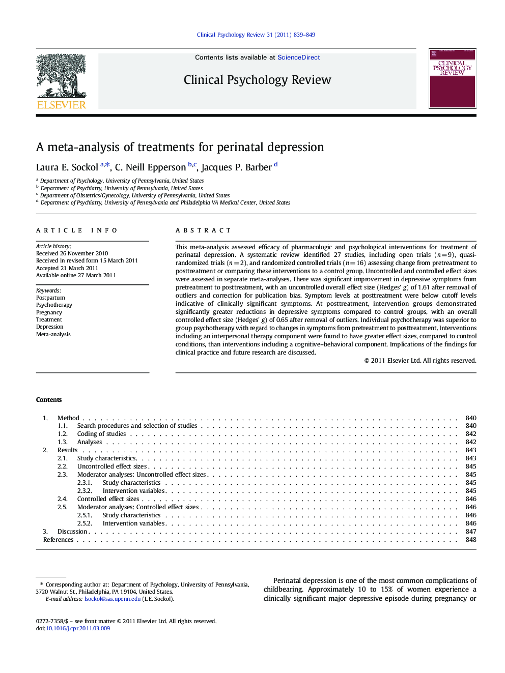 A meta-analysis of treatments for perinatal depression