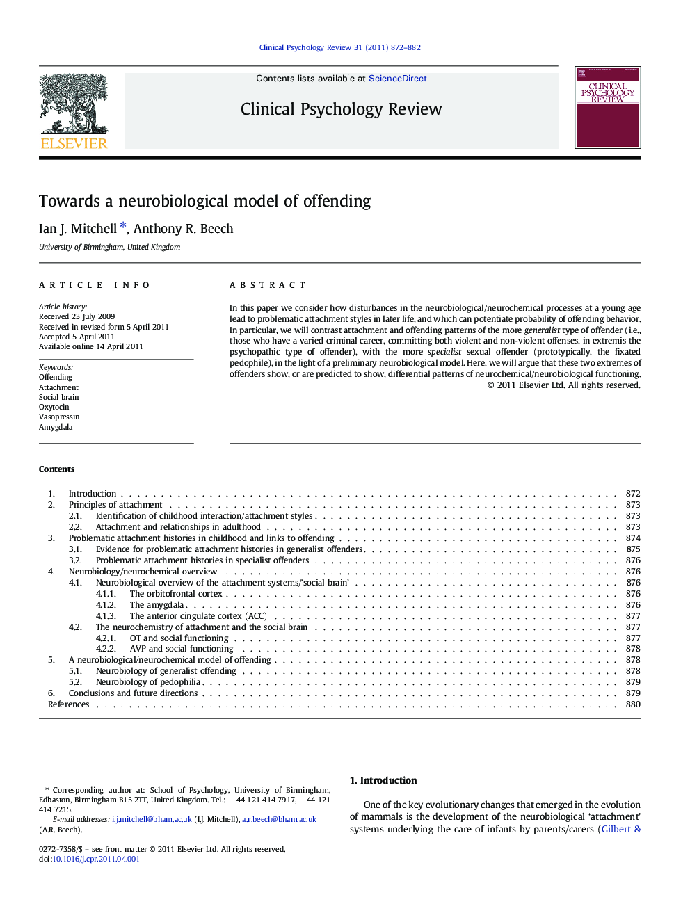 Towards a neurobiological model of offending