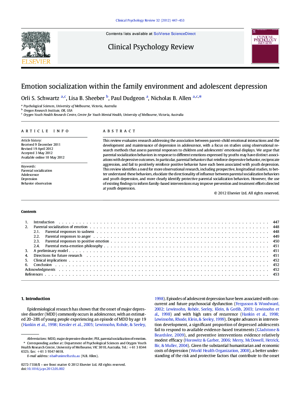 Emotion socialization within the family environment and adolescent depression