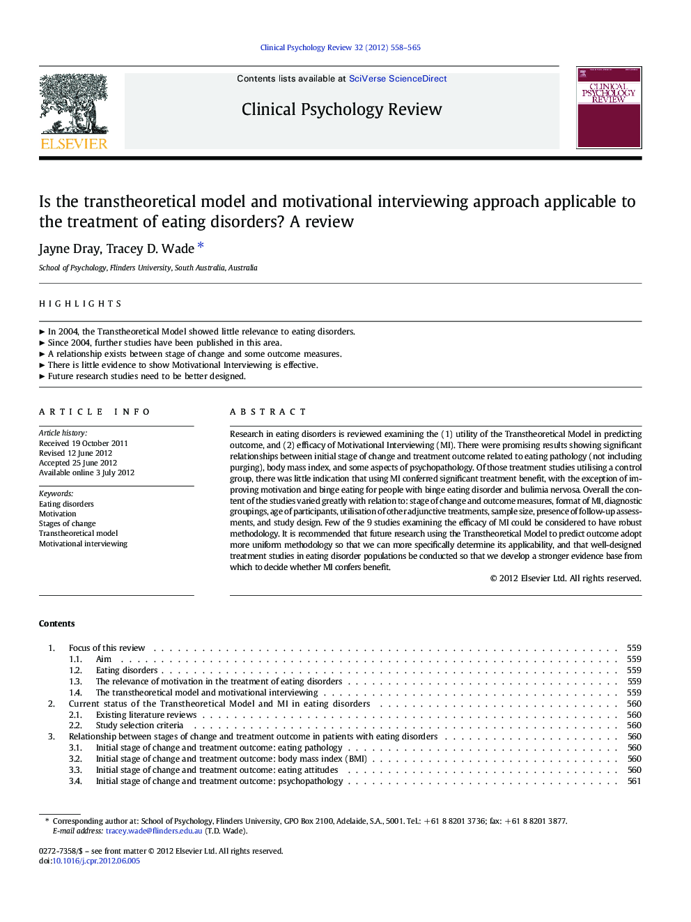 Is the transtheoretical model and motivational interviewing approach applicable to the treatment of eating disorders? A review