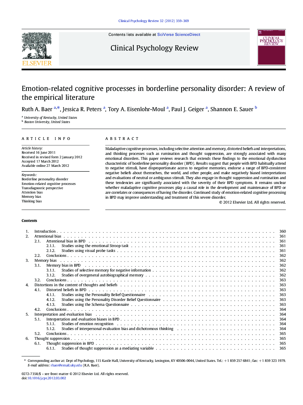 Emotion-related cognitive processes in borderline personality disorder: A review of the empirical literature