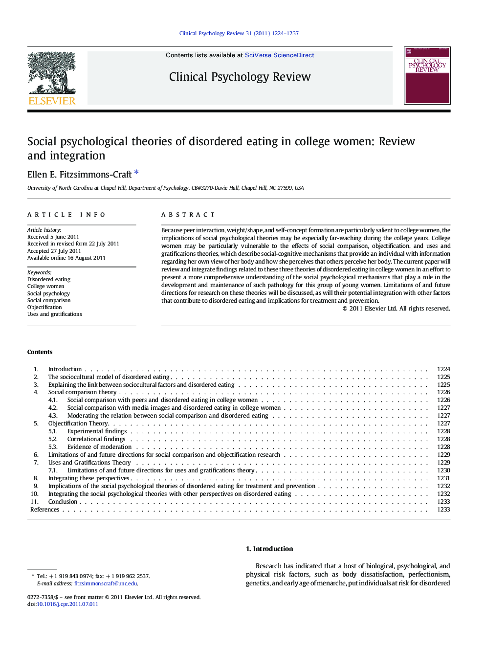 Social psychological theories of disordered eating in college women: Review and integration