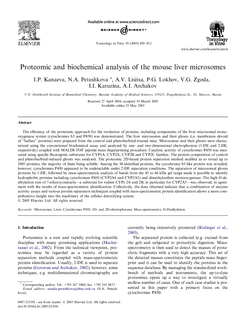 Proteomic and biochemical analysis of the mouse liver microsomes