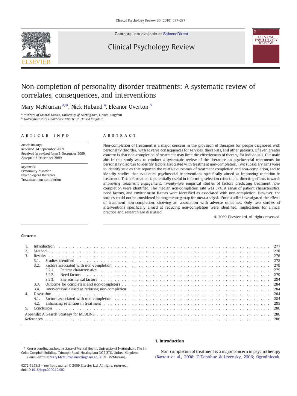 عکس صفحه اول مقاله: Non-completion of personality disorder treatments: A systematic review of correlates, consequences, and interventions Non-completion of personality disorder treatments: A systematic review of correlates, consequences, and interventions