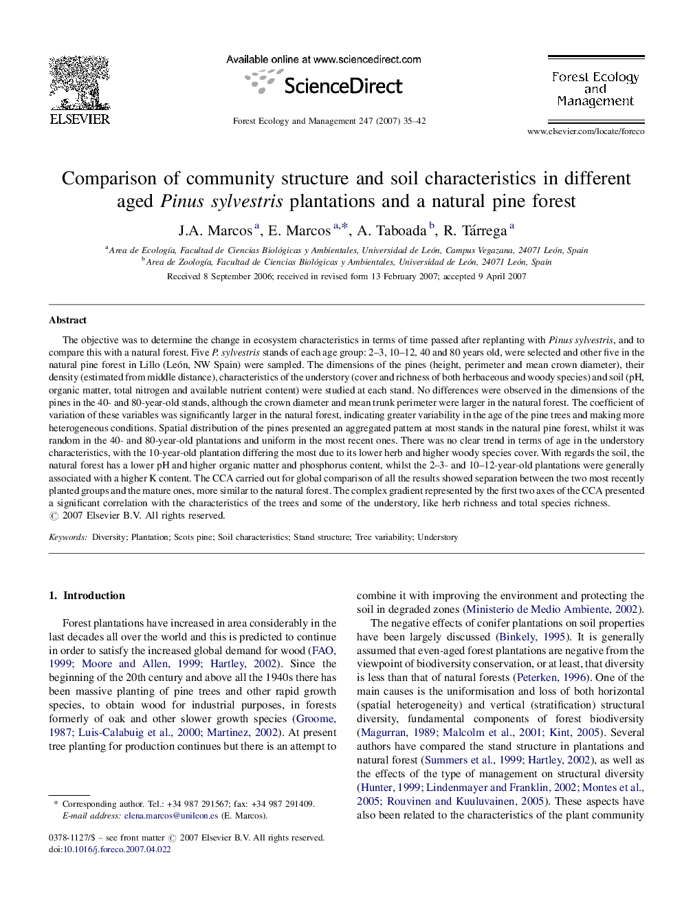 Comparison of community structure and soil characteristics in different aged Pinus sylvestris plantations and a natural pine forest