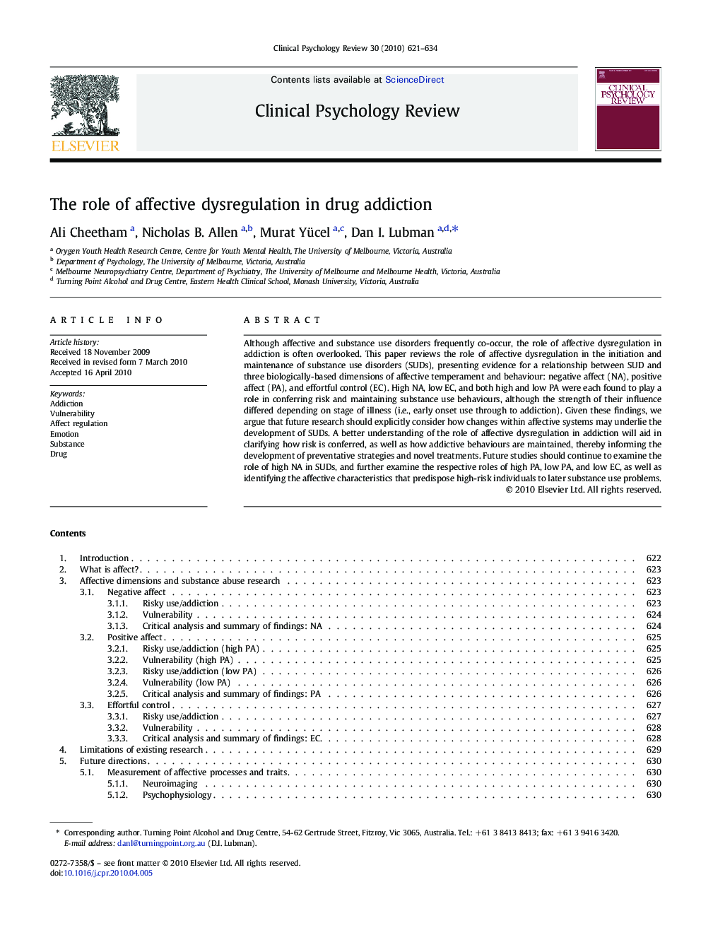 The role of affective dysregulation in drug addiction