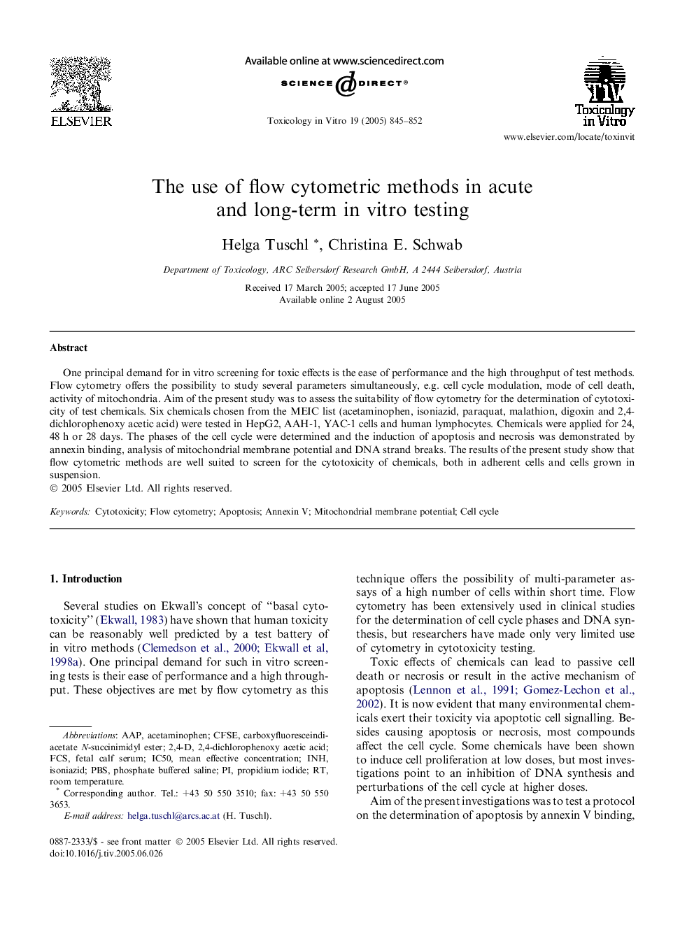 The use of flow cytometric methods in acute and long-term in vitro testing