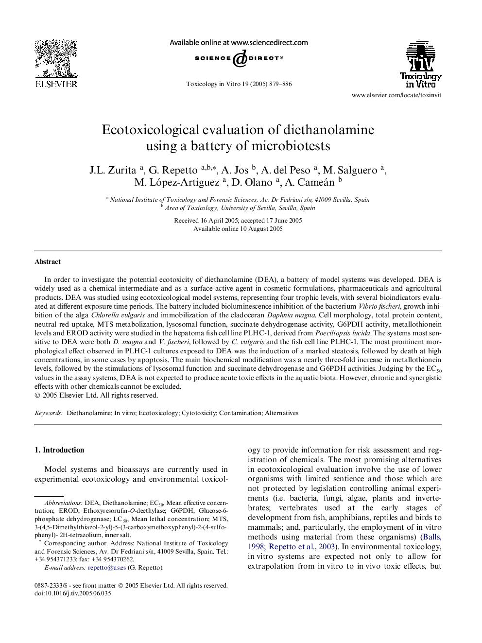 Ecotoxicological evaluation of diethanolamine using a battery of microbiotests