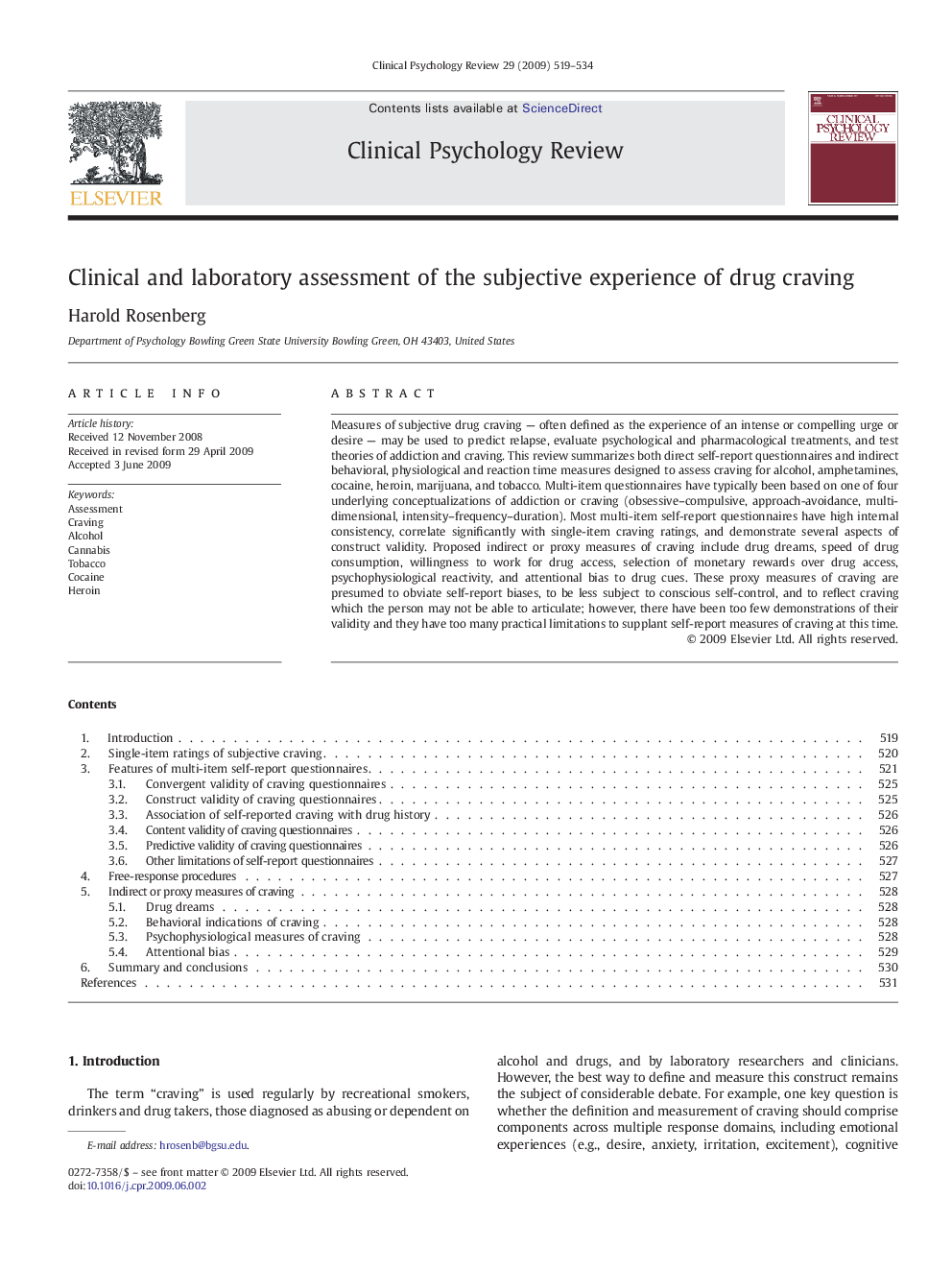 Clinical and laboratory assessment of the subjective experience of drug craving