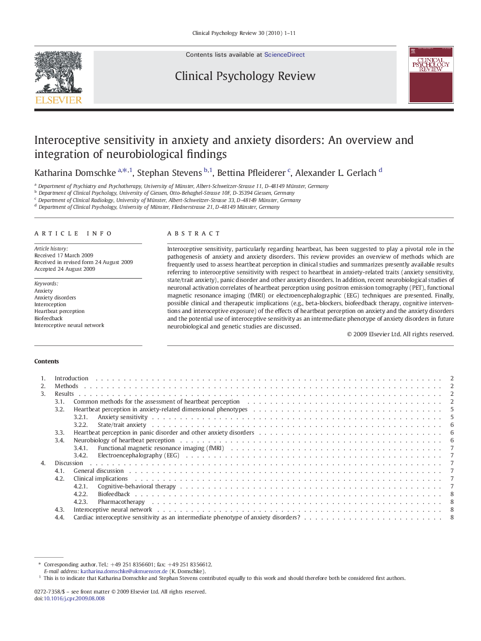 Interoceptive sensitivity in anxiety and anxiety disorders: An overview and integration of neurobiological findings