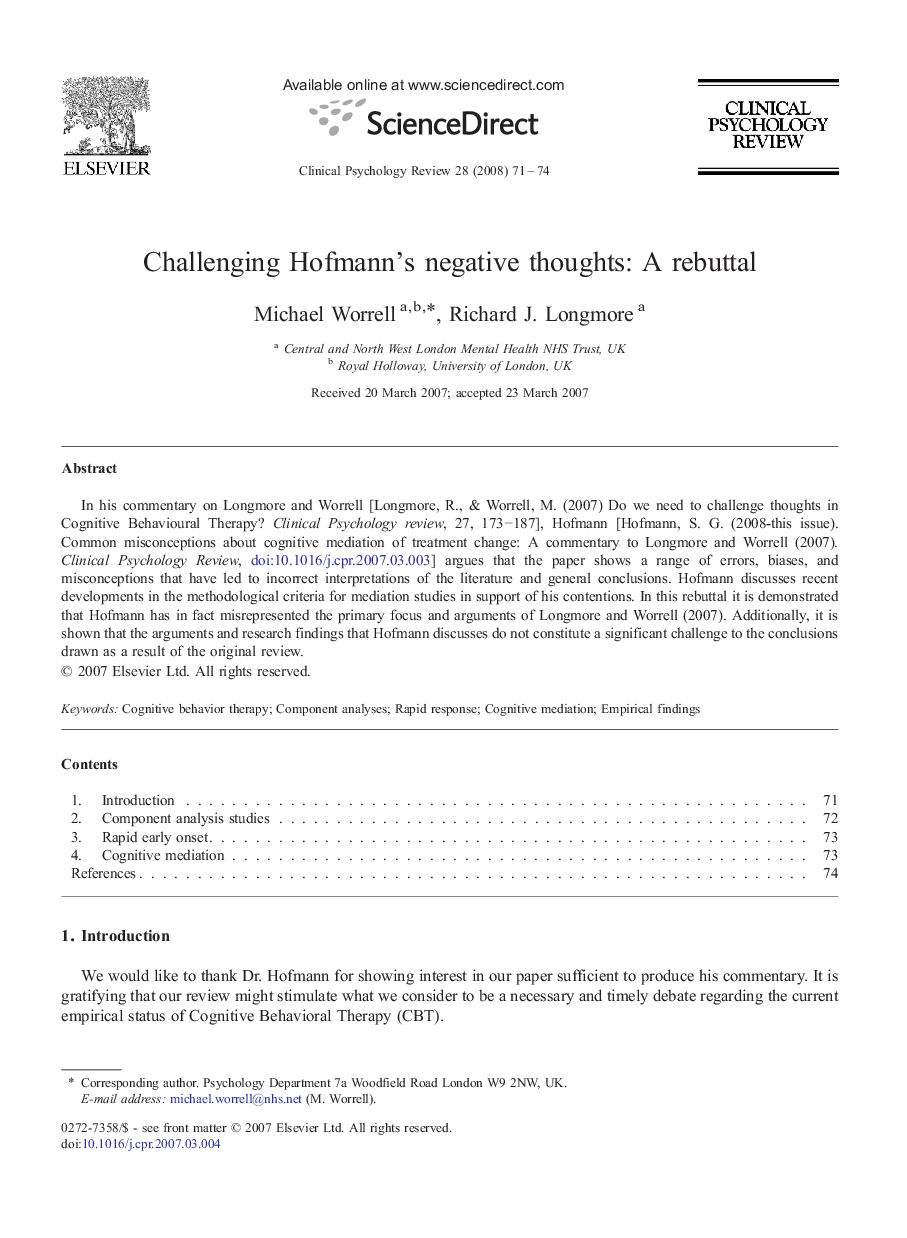 Challenging Hofmann's negative thoughts: A rebuttal