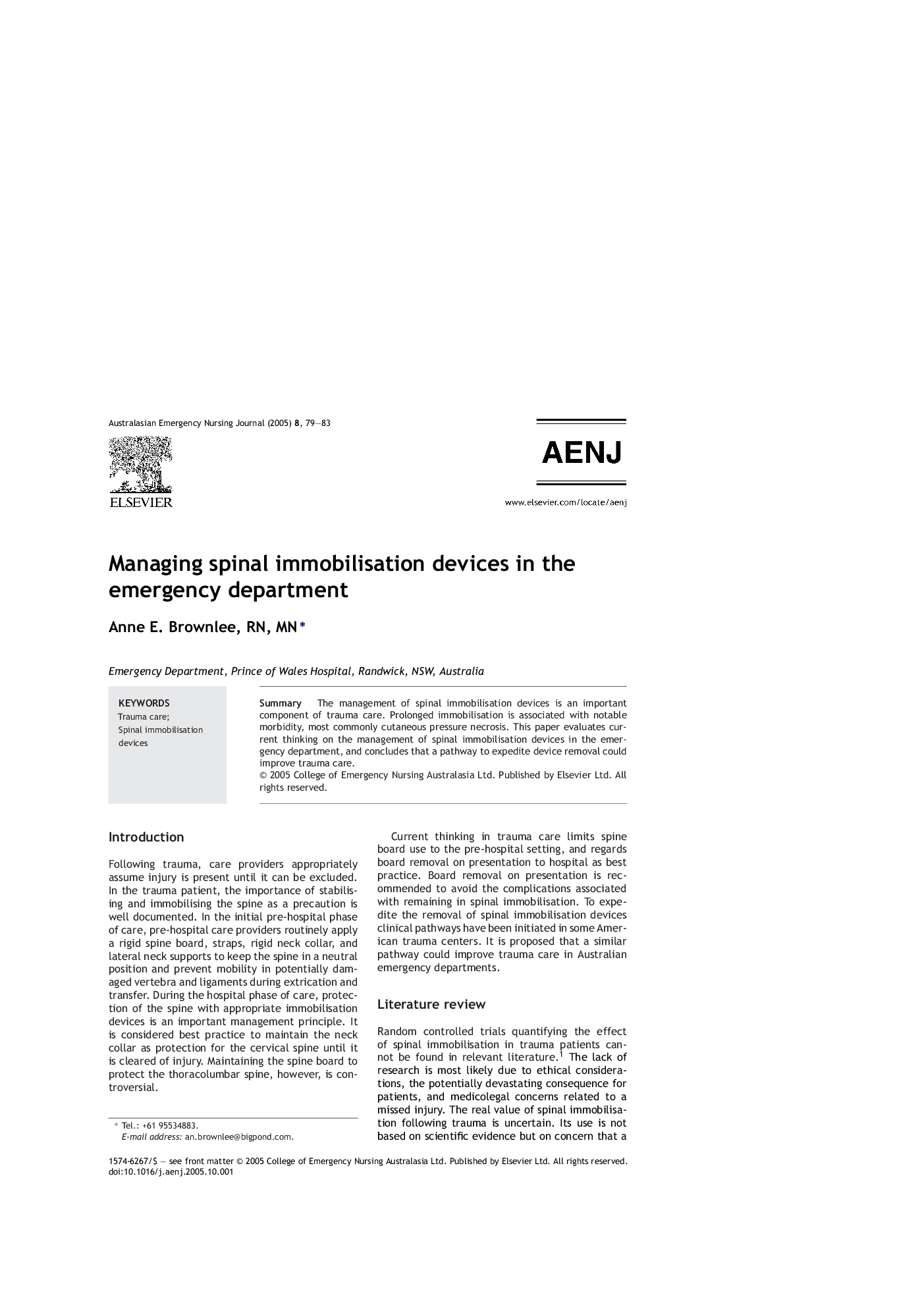 Managing spinal immobilisation devices in the emergency department