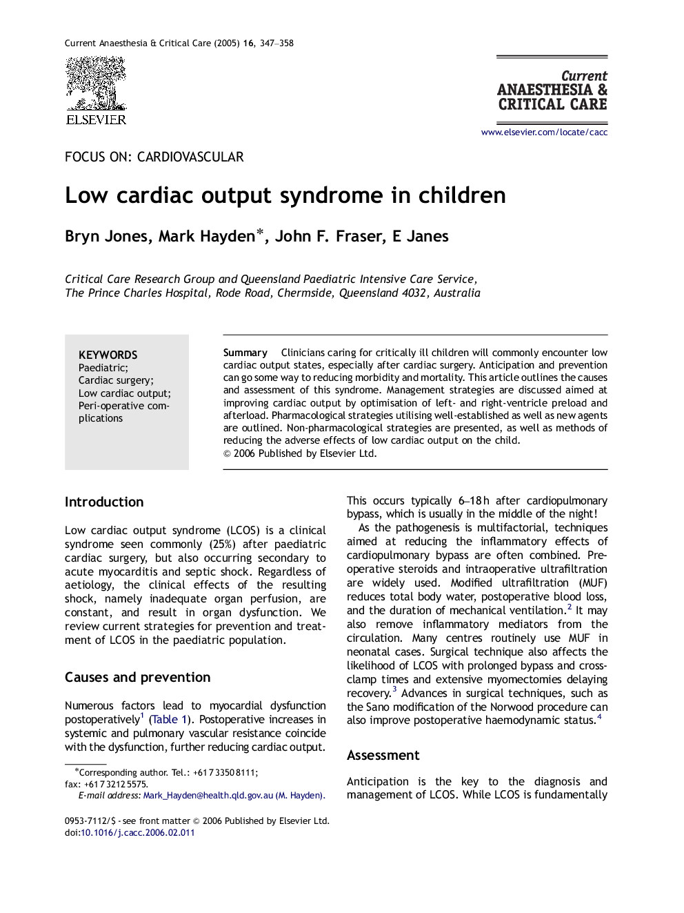 Low cardiac output syndrome in children