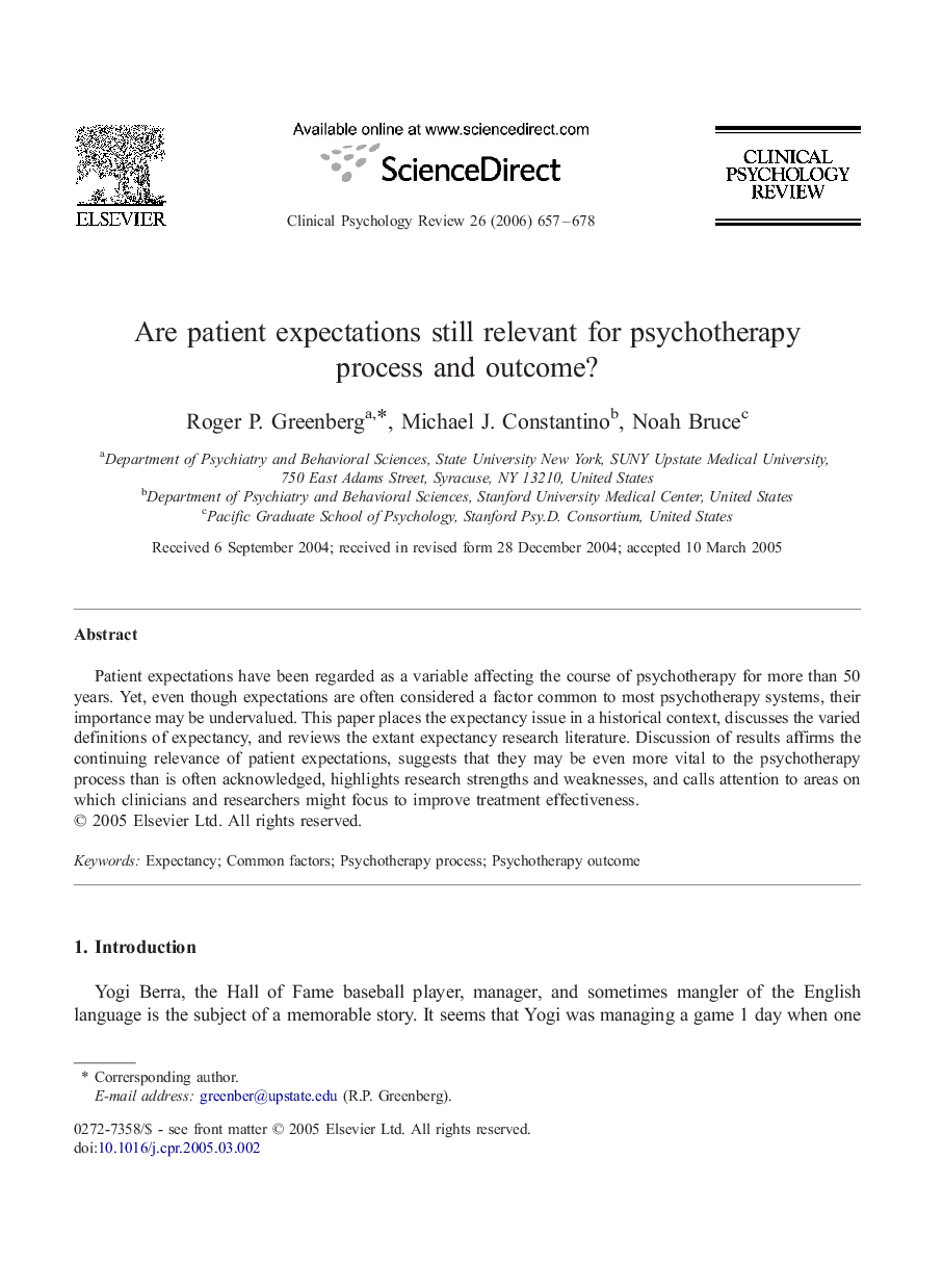 Are patient expectations still relevant for psychotherapy process and outcome?