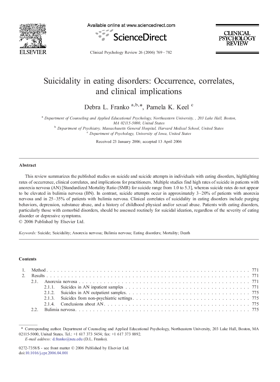 Suicidality in eating disorders: Occurrence, correlates, and clinical implications