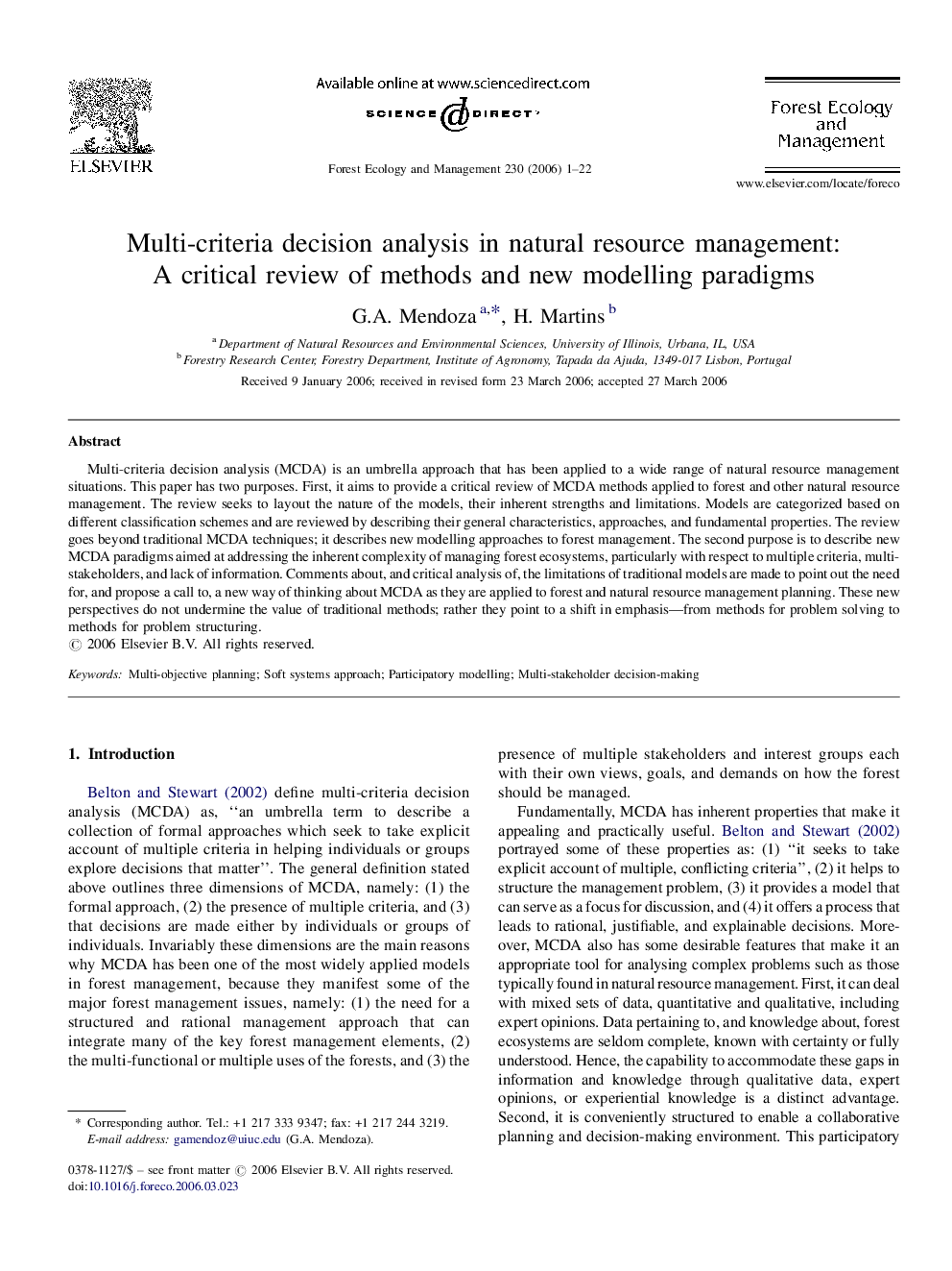 Multi-criteria decision analysis in natural resource management: A critical review of methods and new modelling paradigms