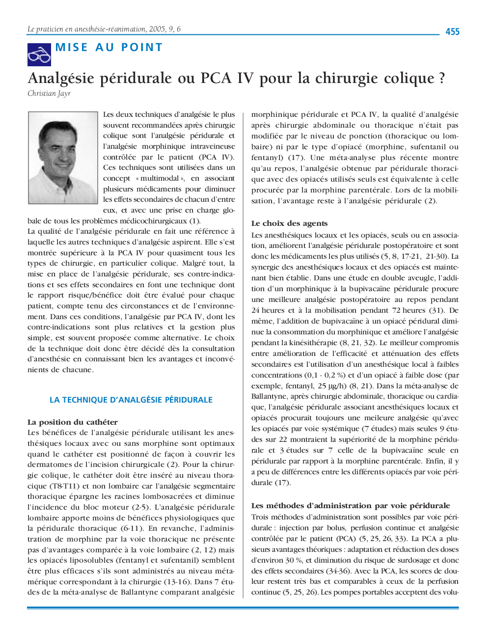 Analgésie péridurale ou PCA IV pour la chirurgie colique ?