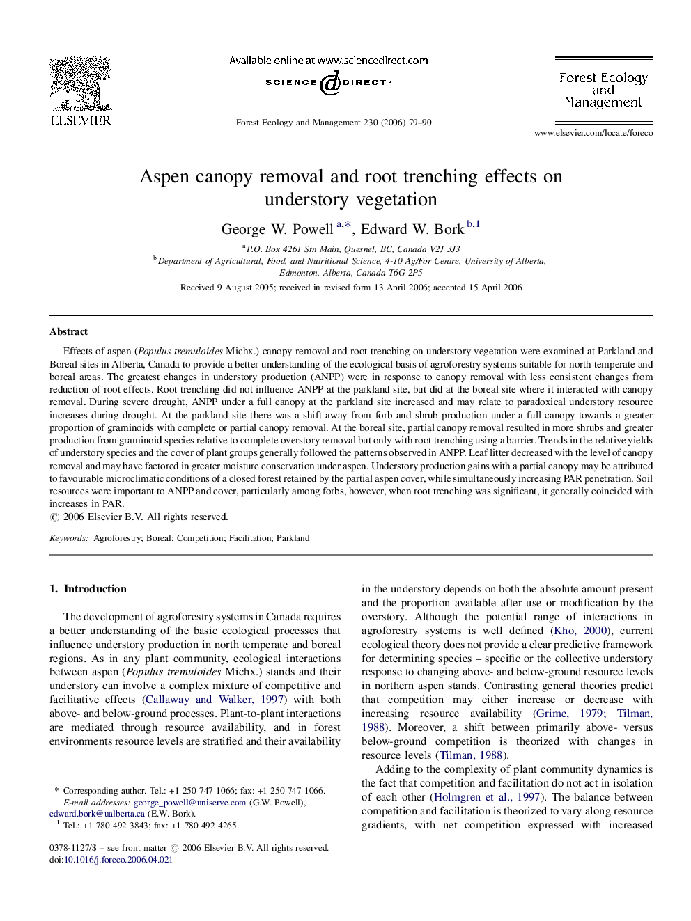 Aspen canopy removal and root trenching effects on understory vegetation